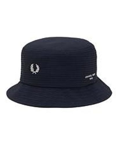 Fred Perry Dual Branded Seersucker Bucket Hat - Blau