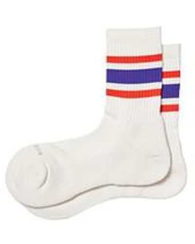 RoToTo Washi Cushion Stripe Crew Socks - Weiß