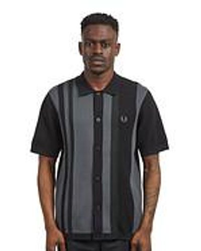 Fred Perry Striped Knitted Shirt - Schwarz