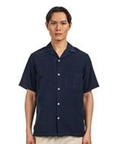 Portuguese Flannel Cord Camp Collar Shirt - Blau