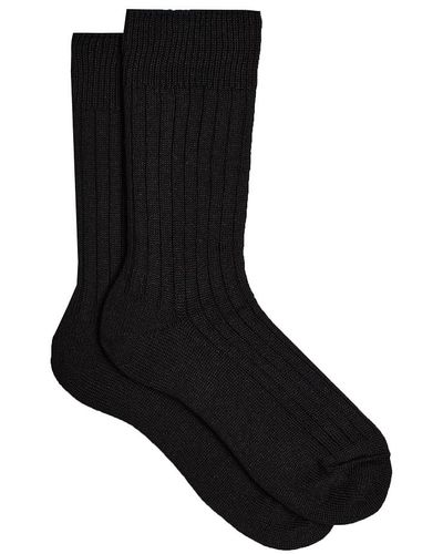 RoToTo Linen Cotton Rib Crew Socks - Schwarz
