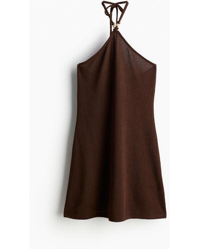 H&M Neckholder-Kleid mit Zierperlen - Braun