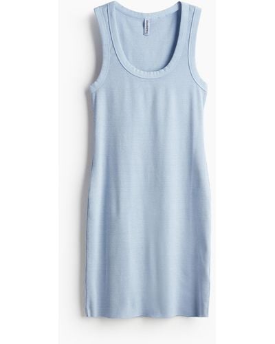 H&M Geripptes Bodycon-Kleid - Blau