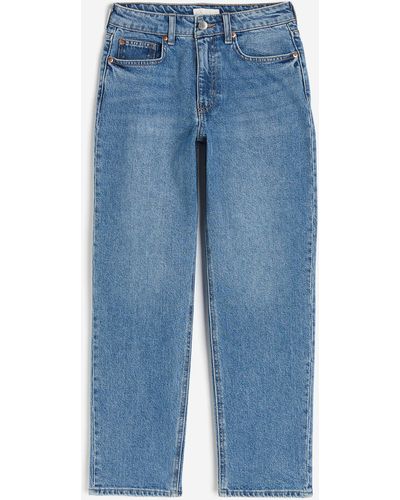 H&M Slim Straight High Ankle Jeans - Bleu