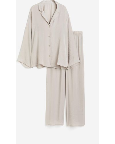 H&M Pyjama avec chemise et pantalon - Blanc