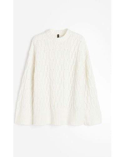 H&M Pullover mit Zopfmuster - Weiß
