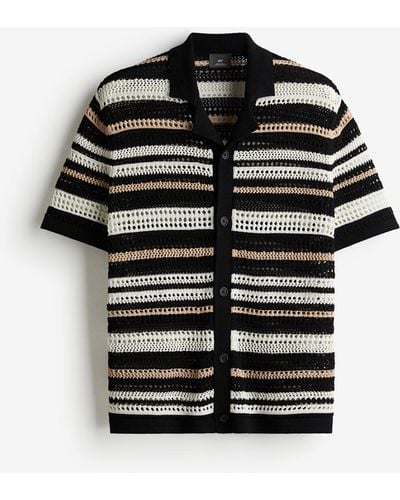 H&M Regular Fit Crochet-look resort shirt - Noir