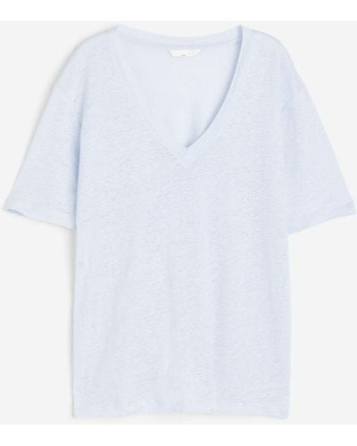 H&M T-Shirt mit V-Neck aus Leinenjersey - Weiß