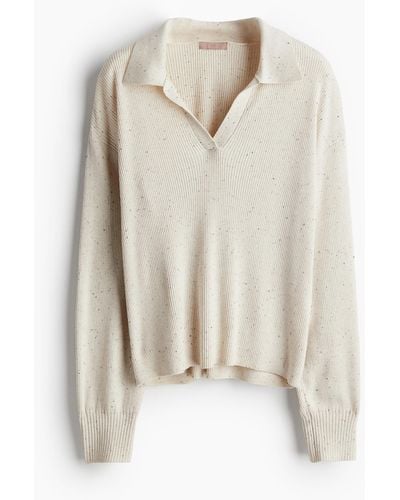 H&M Gerippter Pullover mit Kragen - Weiß