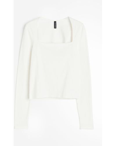 H&M Top en jersey à encolure carrée - Blanc