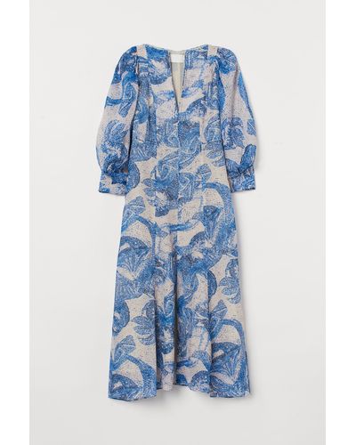 H&M Zijden Jurk Met Mozaïekdessin - Blauw