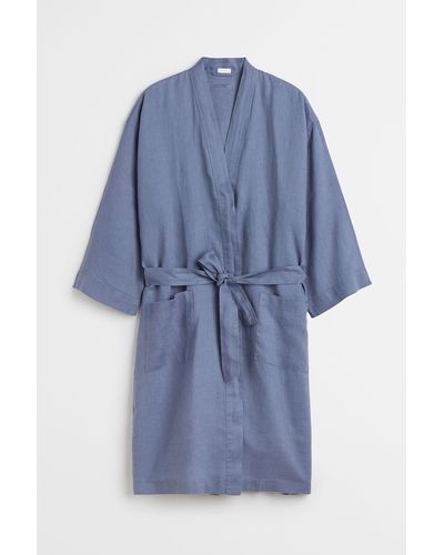 H&M Bademantel aus Leinen - Blau