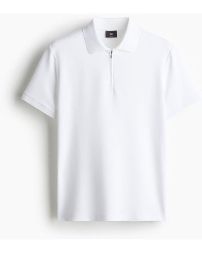 H&M Poloshirt mit Zipper in Slim Fit - Weiß