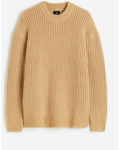 H&M Gerippter Pullover in Loose Fit - Natur