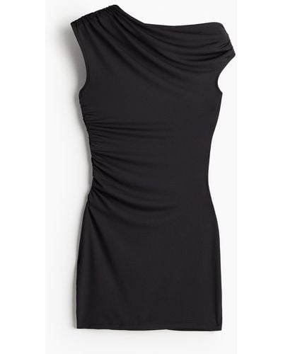 H&M One-Shoulder-Kleid mit Raffungen - Schwarz