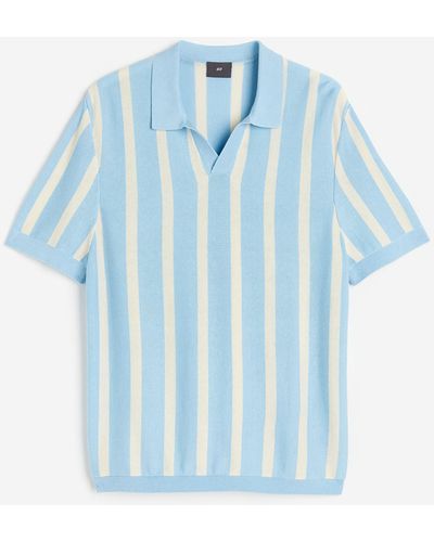 H&M Fijngebreid Poloshirt - Blauw