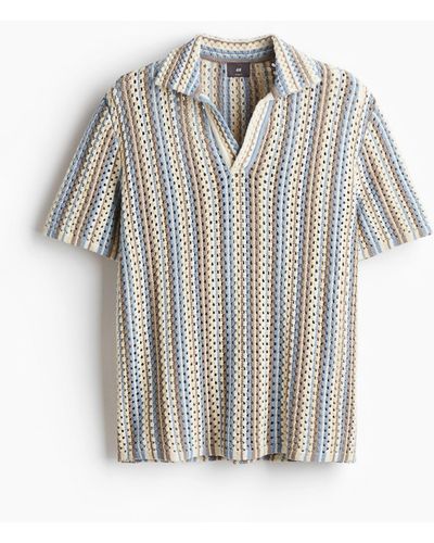 H&M Poloshirt in Pointellestrick Loose Fit - Grau