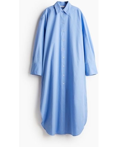H&M Longue robe chemise en coton - Bleu