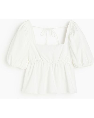 H&M Bluse mit Bindedetail und Puffärmeln - Weiß