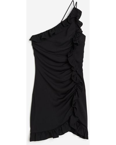 H&M One-Shoulder-Kleid mit Volantbesatz - Schwarz
