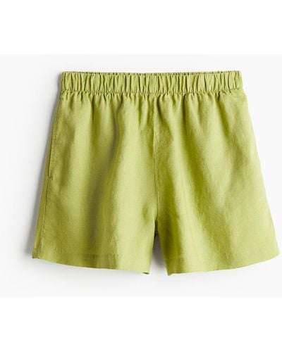 H&M Short en lin avec taille élastique - Vert