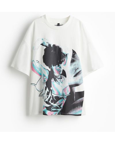 H&M Oversized T-Shirt mit Print - Weiß