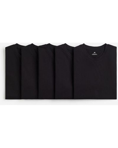H&M 5er-Pack T-Shirts in Regular Fit - Schwarz