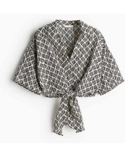 H&M Bluse mit Bindedetail - Grau