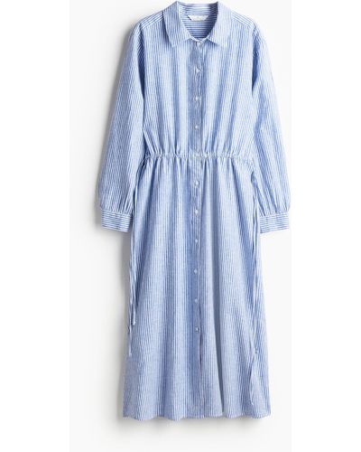 H&M Robe chemise en lin mélangé - Bleu