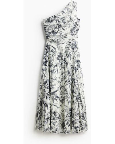 H&M Plissiertes One-Shoulder-Kleid - Weiß