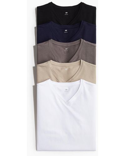 H&M Lot de 5 T-shirts Slim Fit à encolure en V - Noir