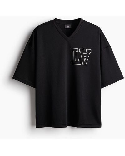 H&M Oversized T-Shirt aus Mesh mit Print - Schwarz