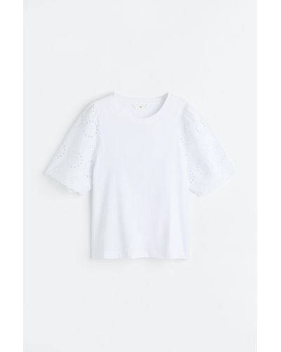 H&M T-shirt Met Broderie Anglaise - Wit