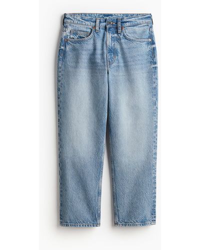 H&M Straight High Cropped Jeans - Bleu