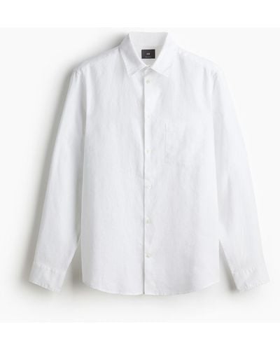 H&M Leinenhemd Regular Fit - Weiß
