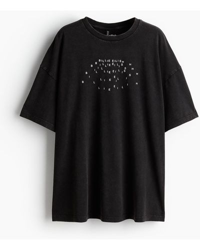 H&M Oversized T-shirt Met Print - Zwart