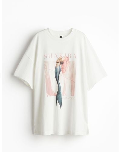 H&M Oversized T-Shirt mit Print - Weiß