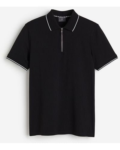 H&M Poloshirt Met Rits - Zwart
