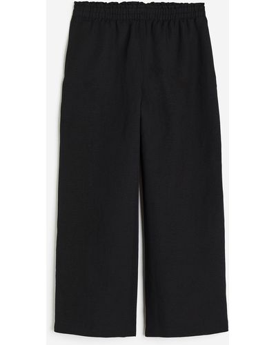 H&M Cropped Broek Van Linnenmix - Zwart