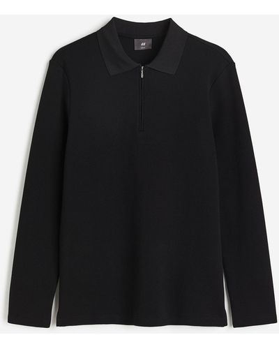 H&M Poloshirt aus Scuba mit Zipper Slim Fit - Schwarz