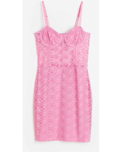 H&M Korsagenkleid aus Spitze - Pink