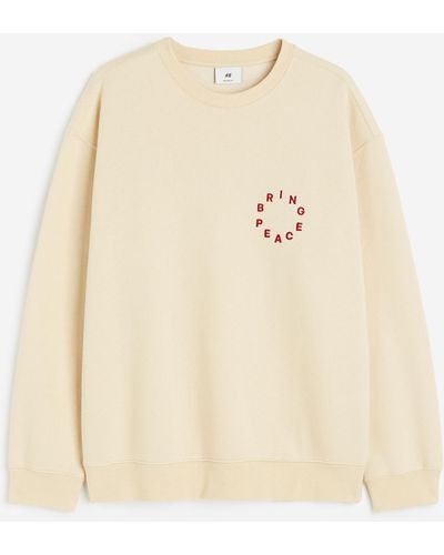 H&M Bedrucktes Sweatshirt in Loose Fit - Natur