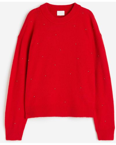 H&M Pullover mit Perlen - Rot
