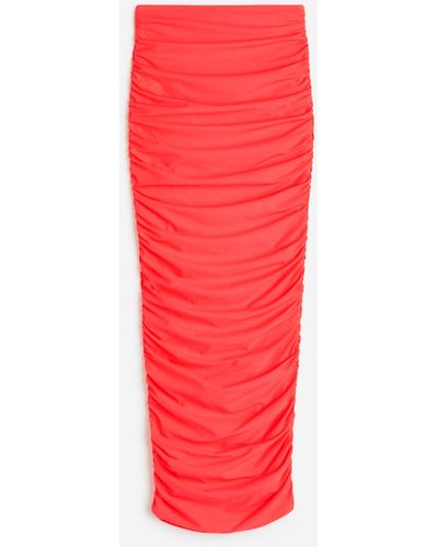 H&M Satin Ruched Maxi Skirt - Rot