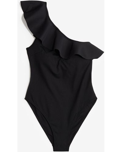 H&M One-Shoulder-Badeanzug mit wattierten Cups - Schwarz