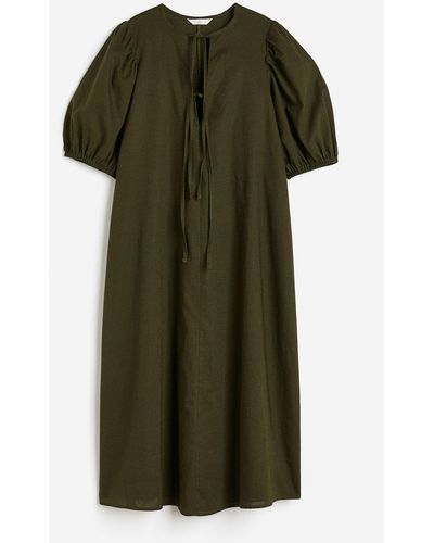 H&M Kleid aus einer Leinenmischung mit Bindebändern - Grün