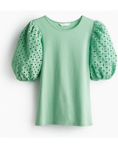 H&M Shirt mit Puffärmeln - Grün