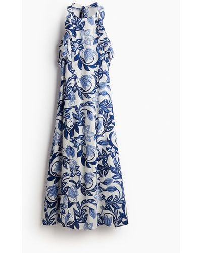 H&M Neckholder-Kleid mit Volantbesatz - Blau