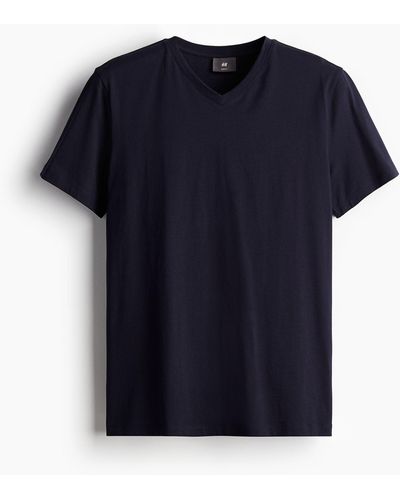 H&M T-Shirt mit V-Ausschnitt Muscle Fit - Blau