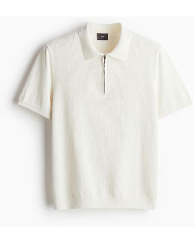 H&M Polo Slim Fit avec col zippé - Blanc